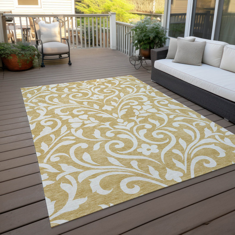 Malek Washable Floral Indoor / Outdoor Rug, Rectangle 9' x 12'