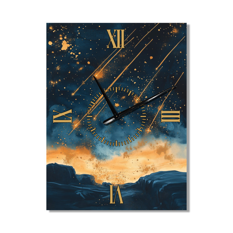 Meteors across Midnight II - Celestial Large Wall Clock, 32" H x 24" W - Rectangle