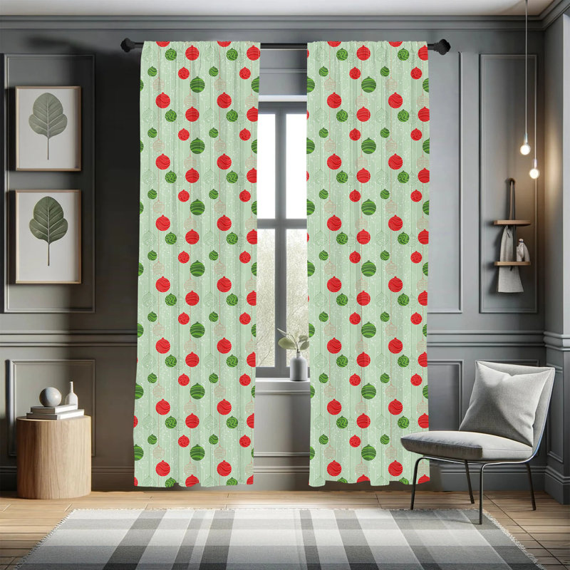 Christmas Striped Semi-Sheer Rod Pocket Curtain Panels, 28" x 95"