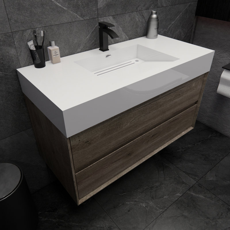 Albizu 42" Wall-Mounted Single Bathroom Vanity, Gray