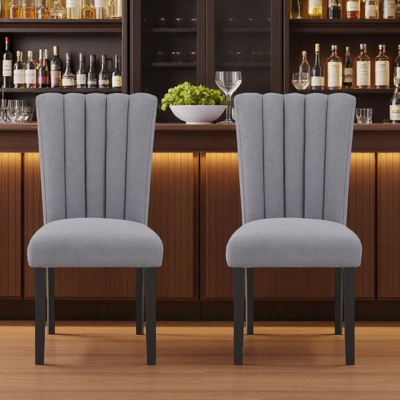 Ensemble de deux chaises de bar 26 po en bois et tissu gris et noir