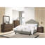 Lit double avec tête de lit tapissier, tissu gris, lit de chambre à coucher moderne, tête de lit arquée et structure en bois massif