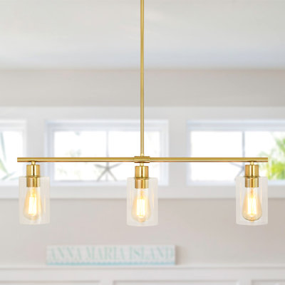 Delmis 3 - Light Kitchen Island Pendant Rustic Linear Chandelier with Clear Glass Shades