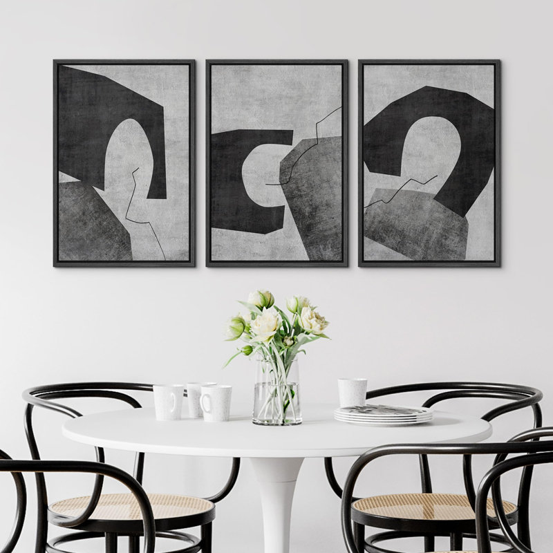 Motif géométrique abstrait gris Mid Century Modern Shapes Illustration Art Decor Chic, Noir, H 36 po x l 24 po