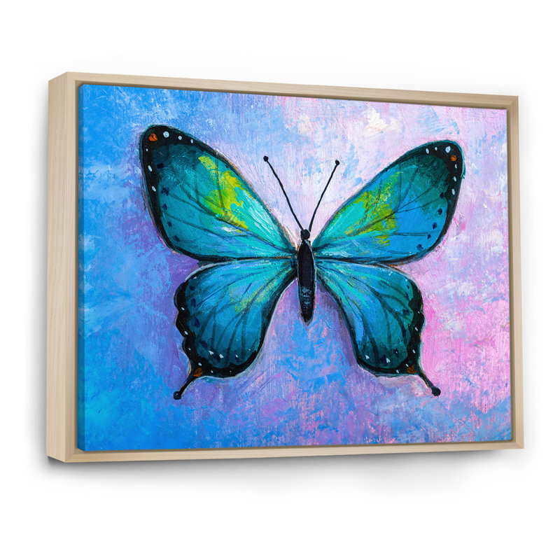 Papillon monarque abstrait - peinture sur toile, H 8 po x l 12 po x P 1 po, Cadre naturel flottant