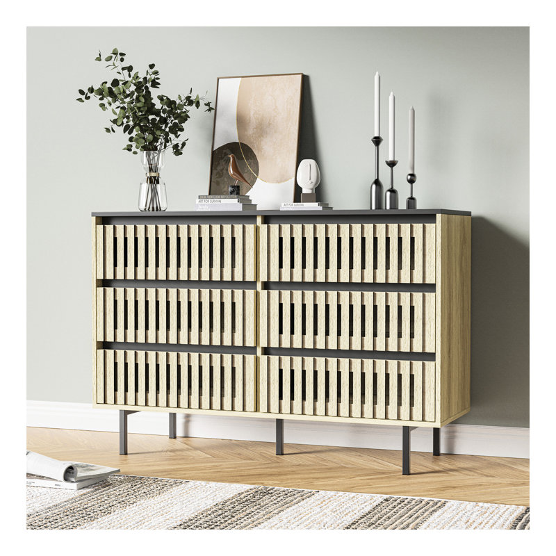 Cannelé, armoire de rangement pour chambre à coucher, rangement à six tiroirs, grande capacité, armoire de rangement minimaliste moderne, conception à deux tons