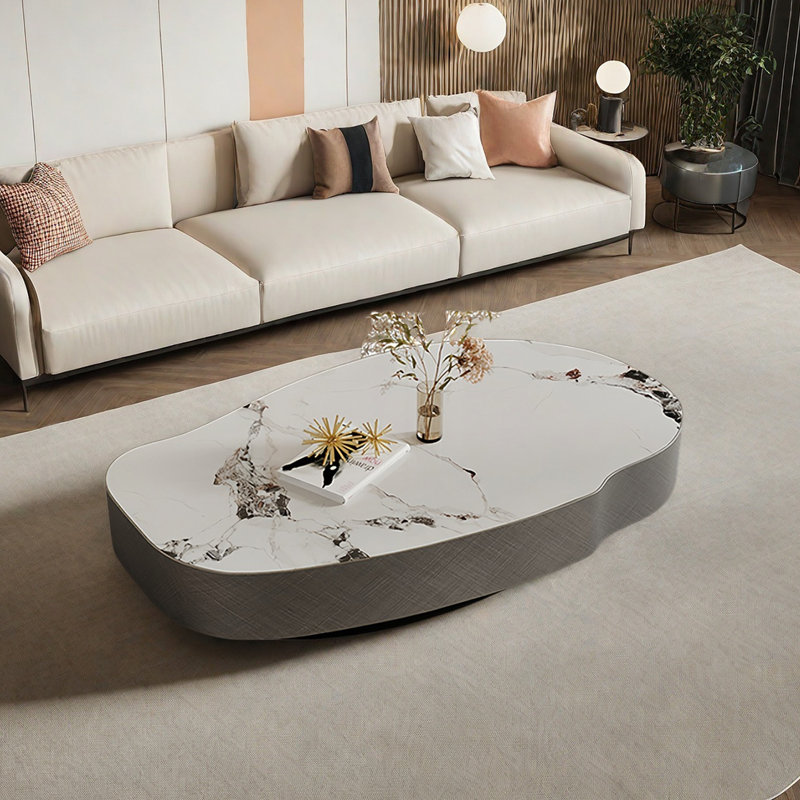 Table basse ovale en pierre à forme spéciale, H 13 po x L 55,1 po x l 30,7 po