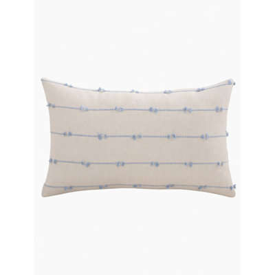 Blue Stitch Line Decorative Throw Pillow Cover 12" X 20" - Frayed Striped Pillow Case, 1-pack