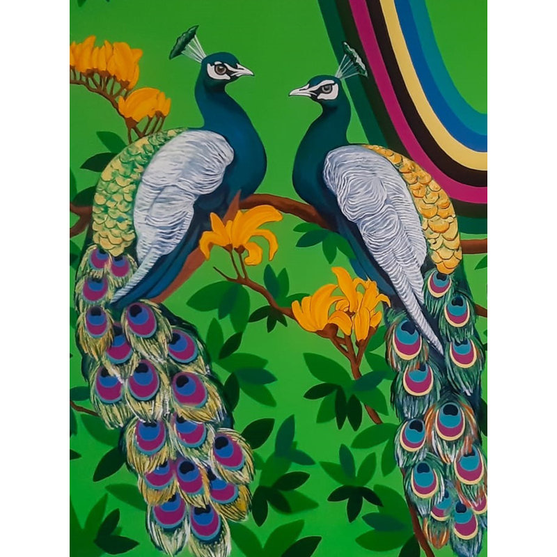 Paons au printemps | Acrylique sur toile | Par Debrata Basu