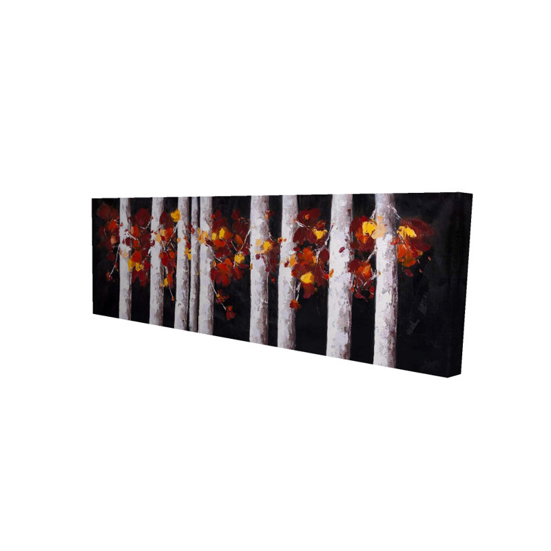 Toile avec feuilles blanches et feuilles orange - décor de chambre à coucher contemporain, H 48 po x l 16 po