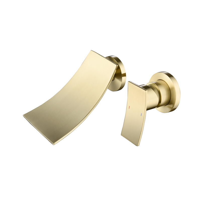 Wall Mounted Gold Bathroom Component - Large Area Waterfall Spout For A Sumptuous Bath Mount Tap Wide Arc-Shaped Use