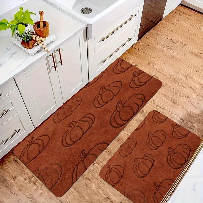 Embossed Pumpkin, Kitchen Mats Set of 2