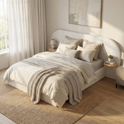 Upholstered Platform Bed Frame with 2 Floating Shelves