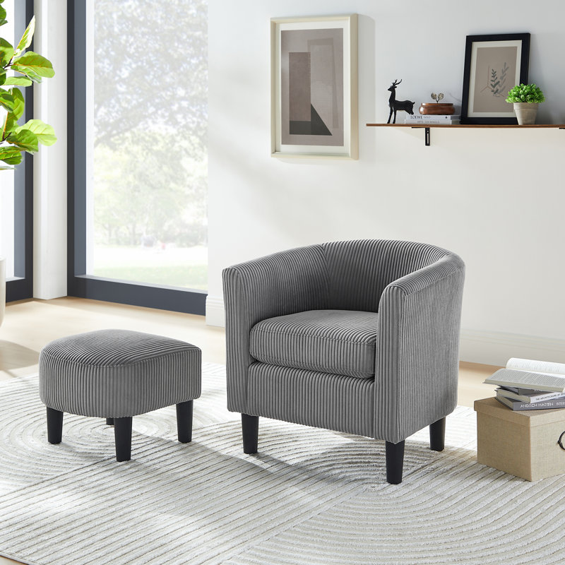 Chaise rembourrée avec repose-pieds, Velours côtelé gris 1