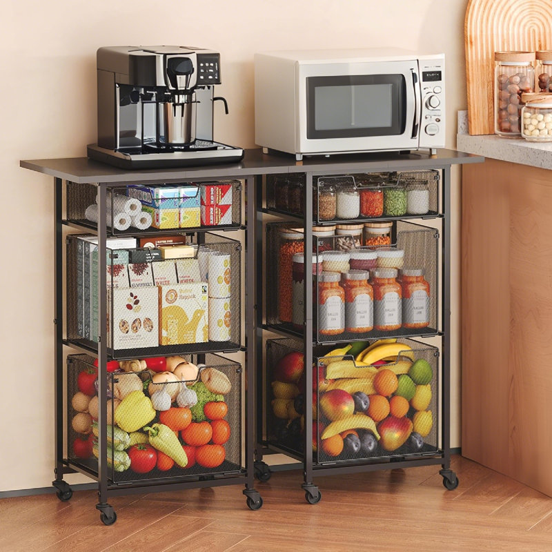 Rolling Kitchen Microwave Cart With Spacious Drawers For Small Kitchen Organization (Effortless Style & Smart Storage)