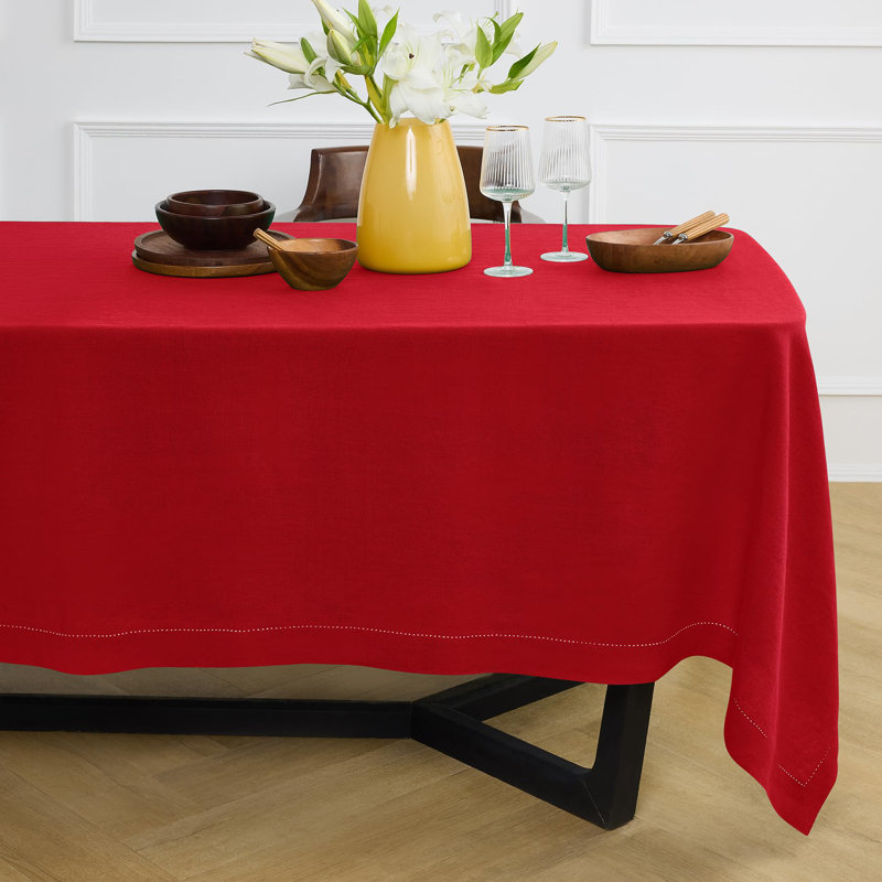 Sonoma Hemstitch - 100% Pure Linen Tablecloth (Prewashed), 108" x 70", Red