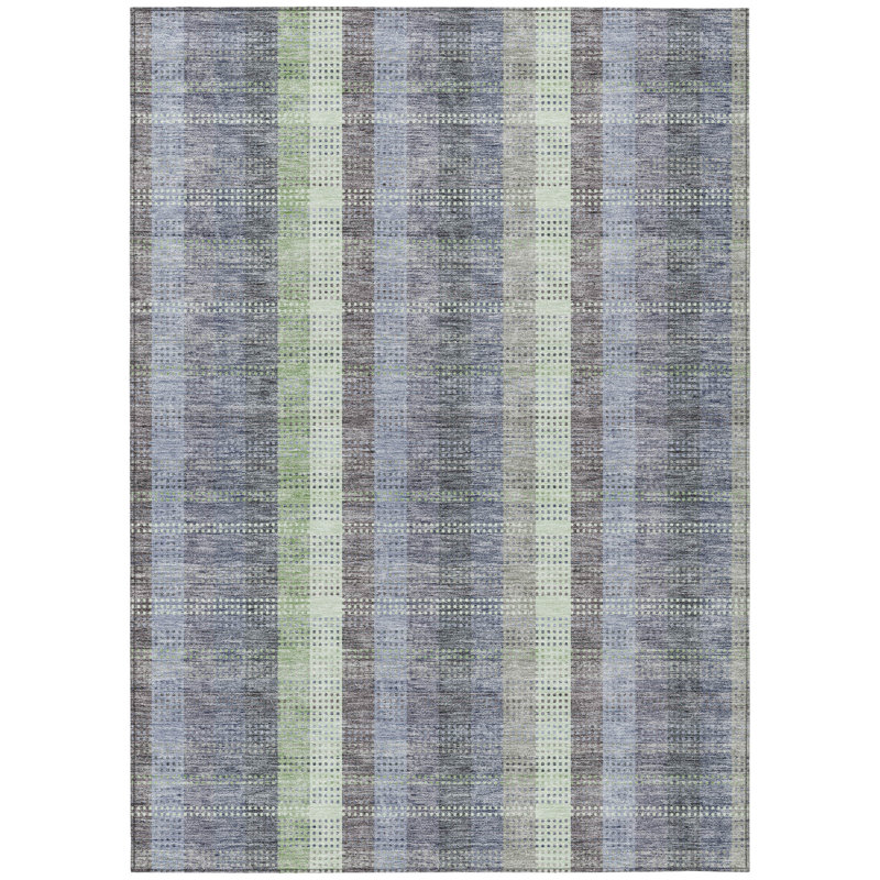 3' X 5' Pewter Gray And Mint Green Plaid Washable Indoor Outdoor Area Rug