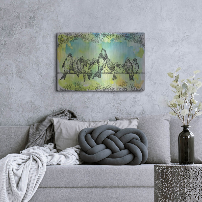  «Birds On Wire-fleurs» par Jean Plout, art mural en métal, 36 po x 24 po, 36 po x 24 po