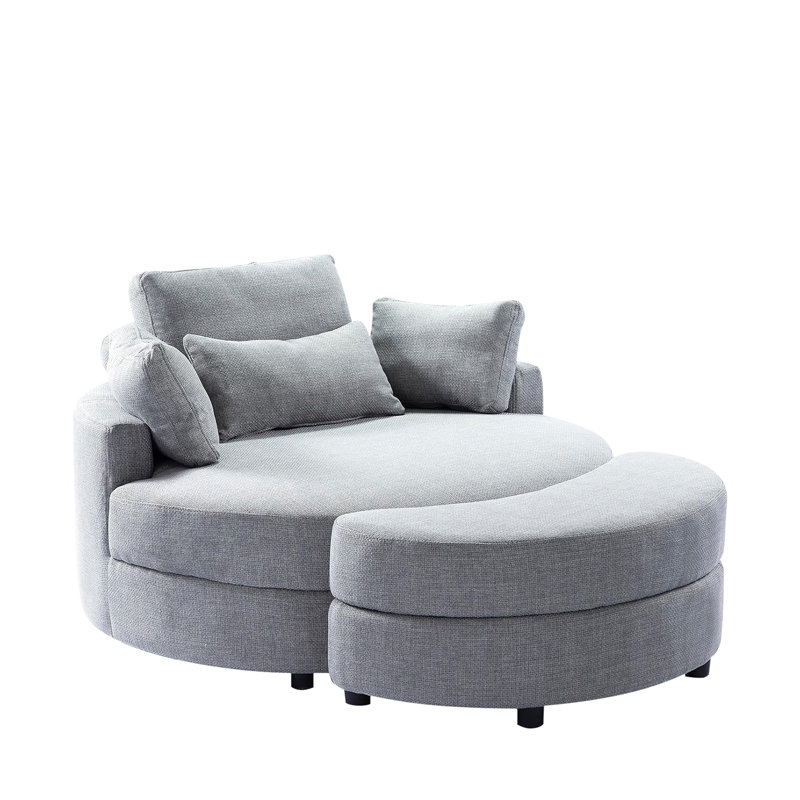51.2" Oversized Recliner Chair Upholstered Sofa With Storage Ottoman, Light Gray