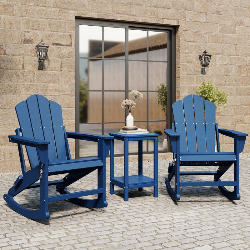 HDPE Rocking Chair Foldable Outdoor Adirondack Chair, navy blue