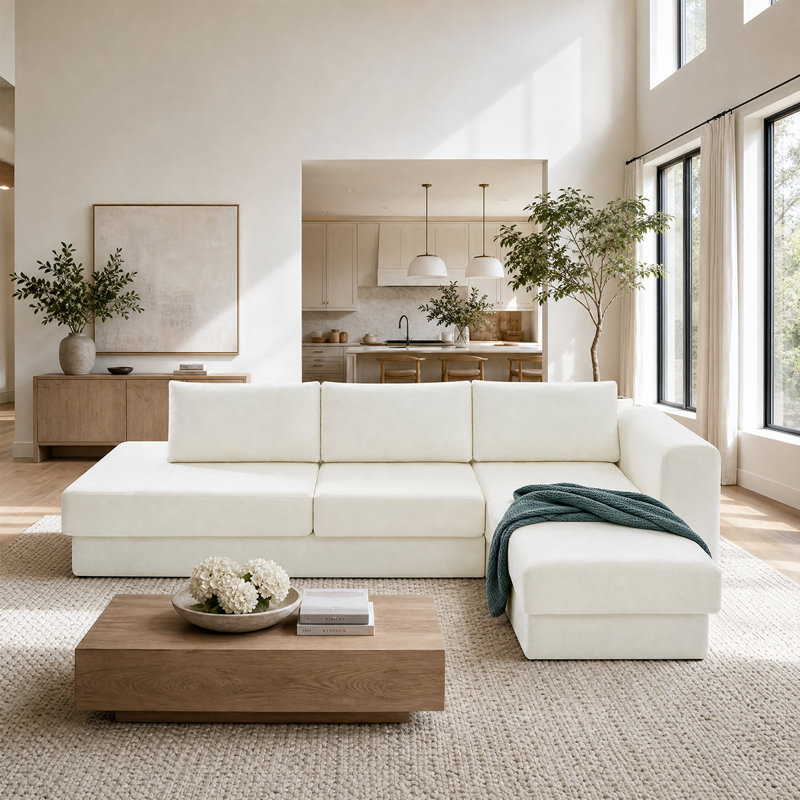 Canapé modulaire en L Premium Chenille - canapé modulaire à compression de 113 po pour la famille et les invités, Beige