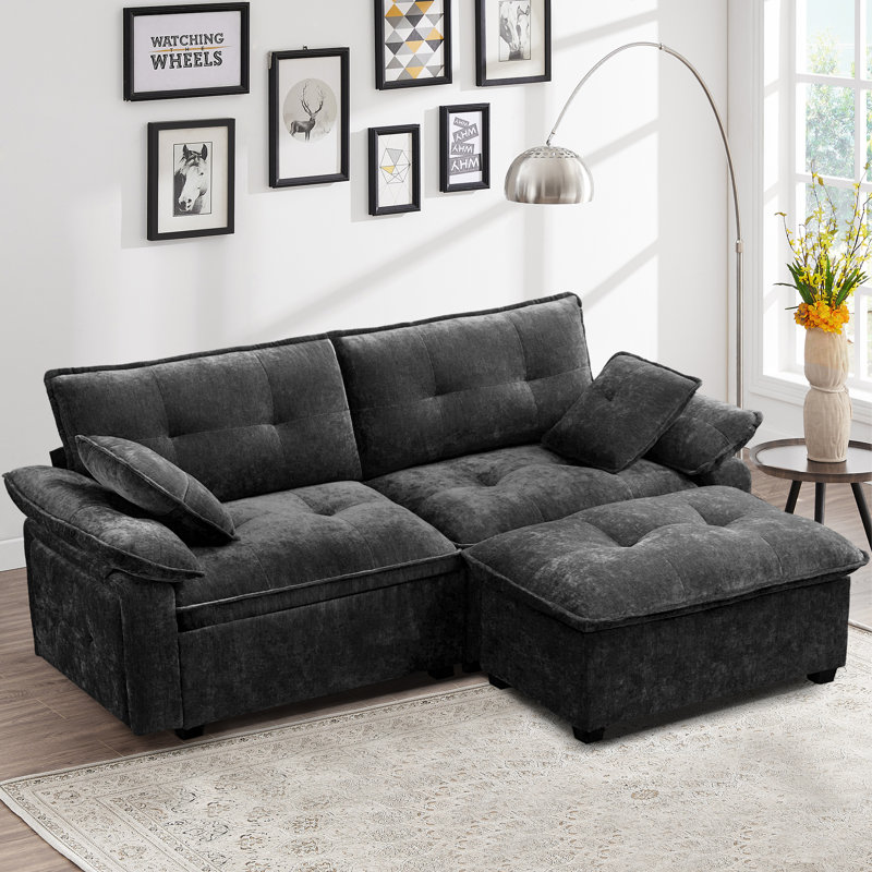 Modern Chenille Sectional Sofa With Movable Ottoman – L-shaped Couch For Living Room, Soft Upholstery Boneless, 4 Colors (beige, Blue, Light Gray, Gray)
