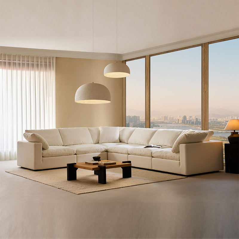 Canapé modulaire en L 6 places, Beige