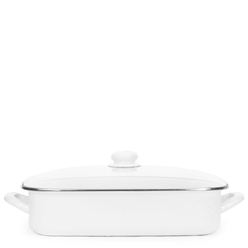 Golden Rabbit 10.5 Qt. Rectangular Lasagna Pan with Lid, Solid White Textured
