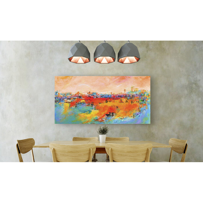 City On The Hill: Landscape Abstract by Tebo Marzari - No Frame Print on Canvas, 50cm H x 100cm W x 4cm D