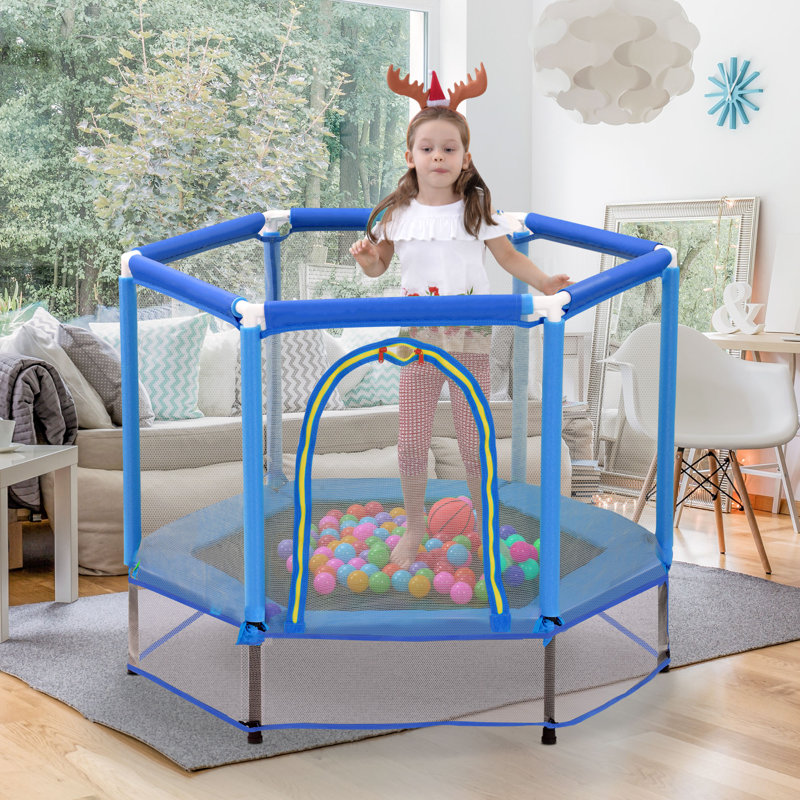 Trampoline hexagonale pour enfants avec enceinte sécuritaire, Blue