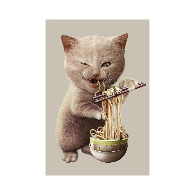 Cat Eat Noodle by Adam Lawless - Wrapped Canvas Gallery-Wrapped Canvas Giclée, 30.48 cm H x 45.72 cm W