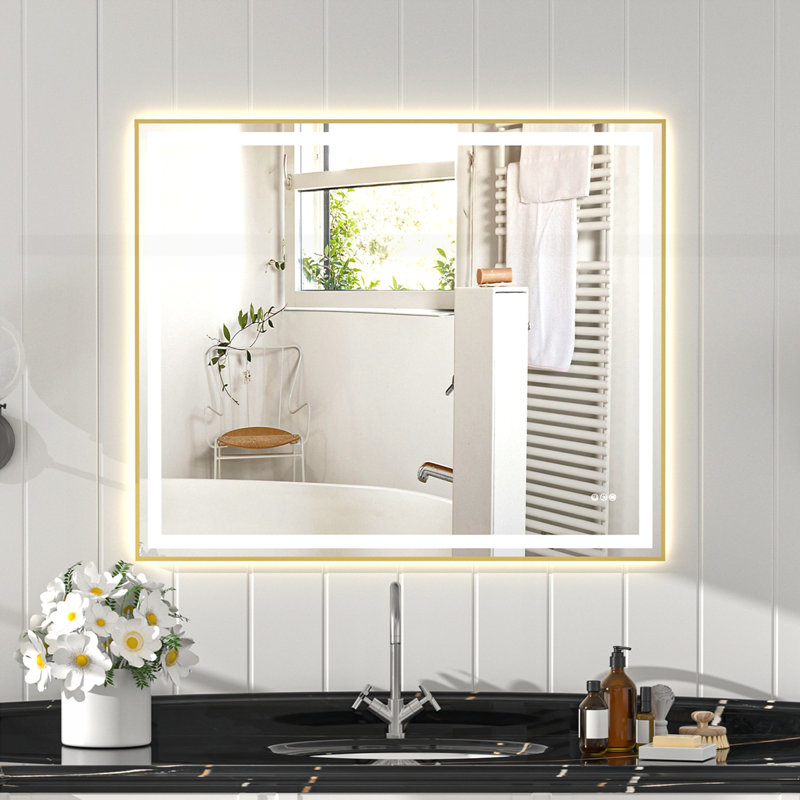 Miroir écologique à deux lumières DEL, Doré, 48 po x 40 po