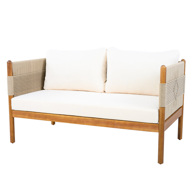 Causeuse d'extérieur en bois d'acacia Papastamelos, Corde beige / structure en teck
