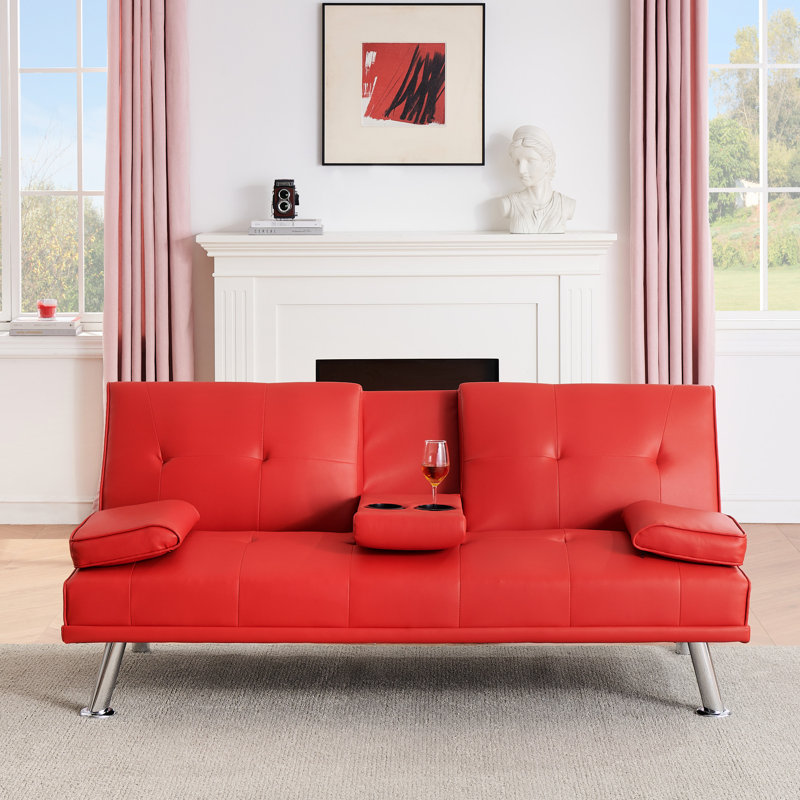 67-Inch Leather Multifunctional Double Folding Sofa Bed With Coffee Table For Office Use