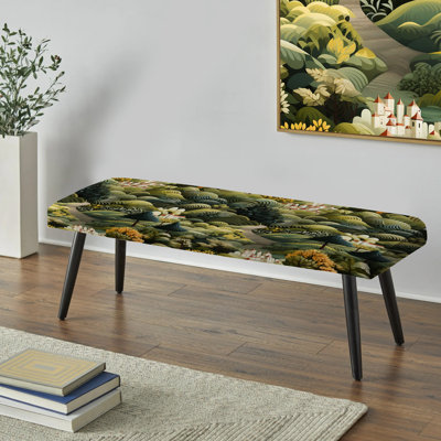 Green Green Dreamy Forest Landscape - Banc rembourré noir abstrait