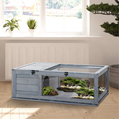 Solid Wood Turtle Habitat With Locking - Keep Your Pet Secure And Happy Gray Wooden Reptile Enclosure Offer A Safe Spacious Home For Pets