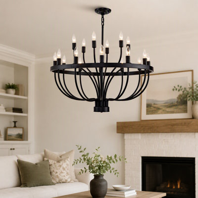 Lustre industriel noir rustique vintage à 18 lumières, style chandelle