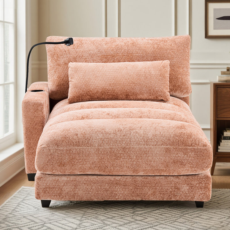 58" One Arm Upholstered Chaise Lounge Sofa With Chenille Tufted Design, Pink