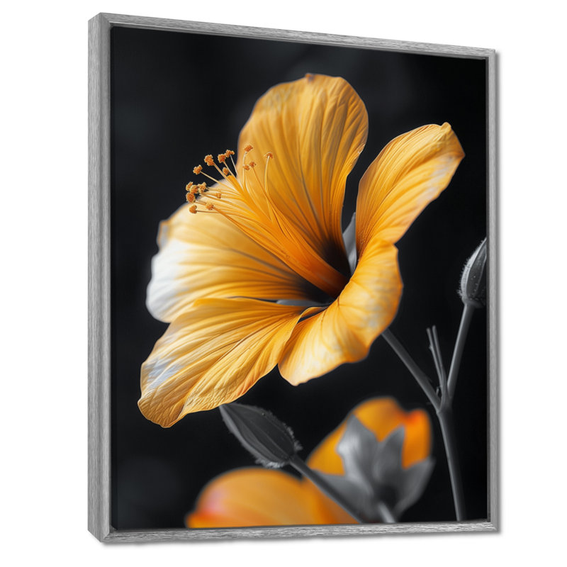 Jaune jaune noir pétale de fleurs - fleurs, art mural salon, Toile argentée avec cadre flottant, H 20 po x l 12 po x P 1 po