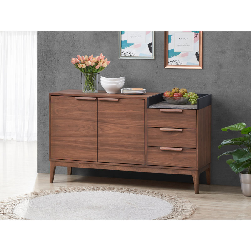Bevis Server, Engineered Stone & Walnut Finish DN02419