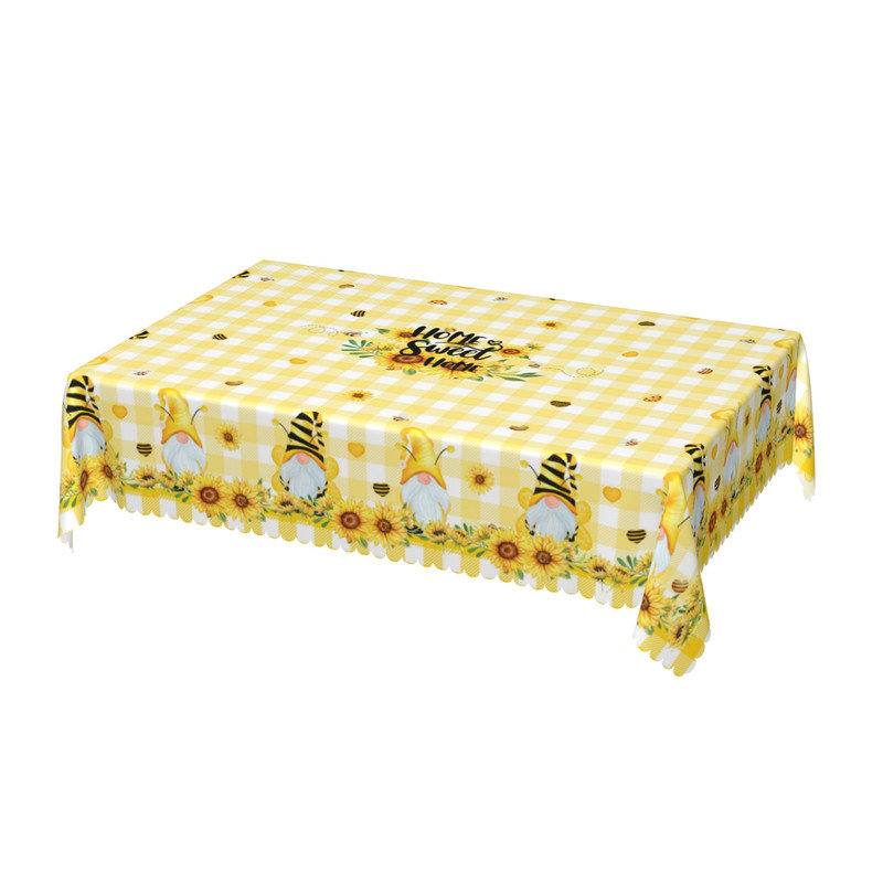 Nappe lavable en polyester de style campagnard avec motif tournesol et guingan, L 86,6 po x l 70,8 po