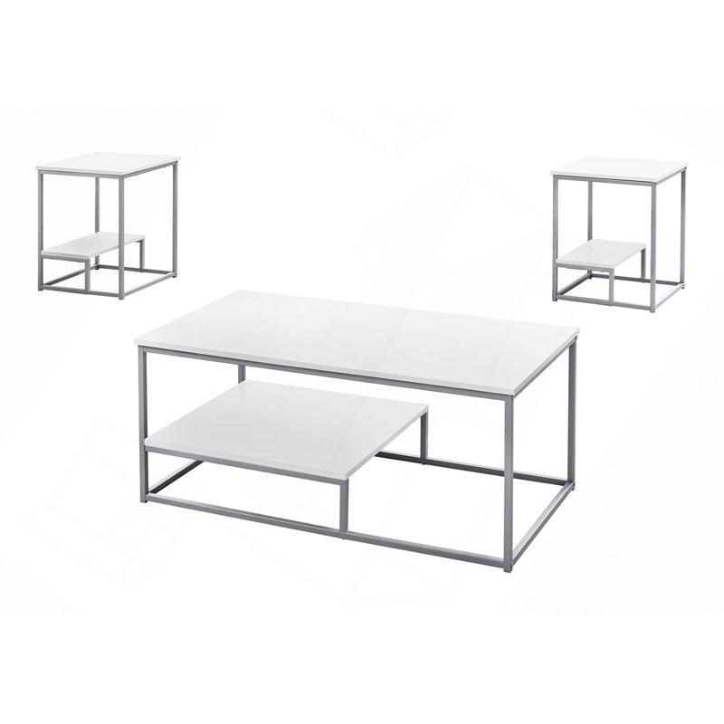 Ensemble de table, ensemble de 3 pièces, décor, salon, métal, contemporain, Blanc / Gris