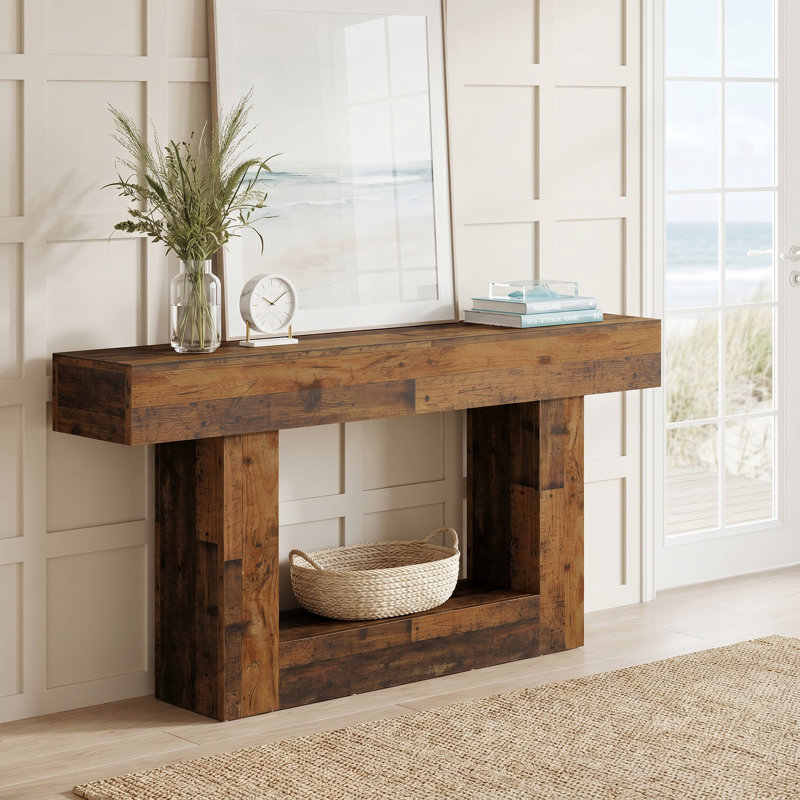 63" Farmhouse Console Table With 2-Tier Shelves, Entryway Table with U-Shaped Base, Narrow Long Sofa Table for Hallway, Foyer