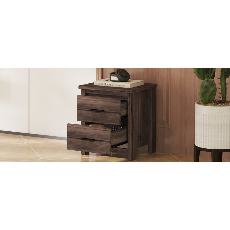 Table de chevet rétro à deux tiroirs, espace de rangement simple et généreux, noyer foncé