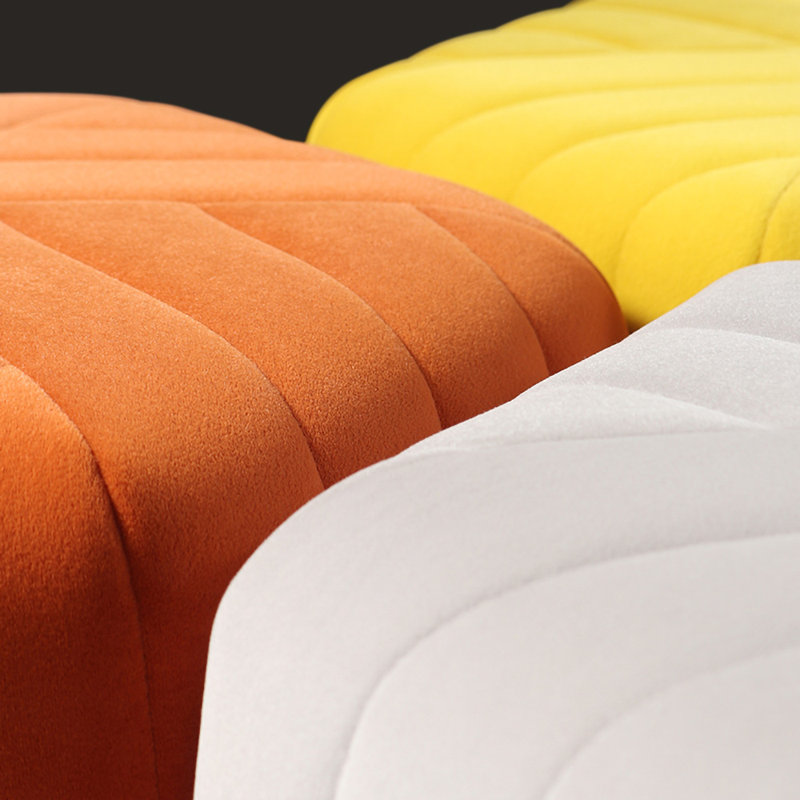 18.5" Wide Velvet Pouf Ottoman Hexagonal Ottoman, Orange