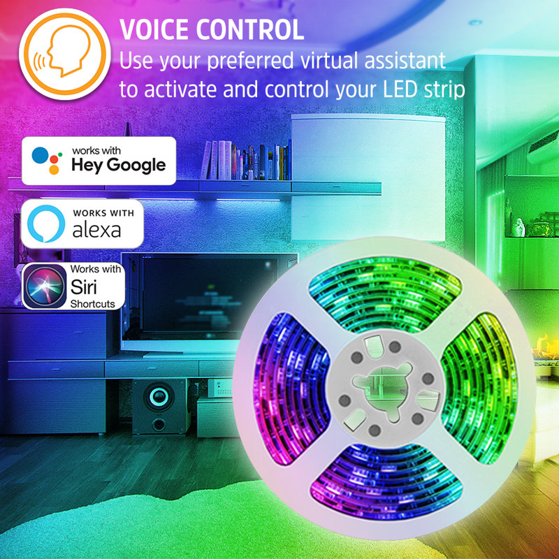 Bandes lumineuses à DEL multicolores et blanches de 6,5 pi, accès à distance depuis votre téléphone