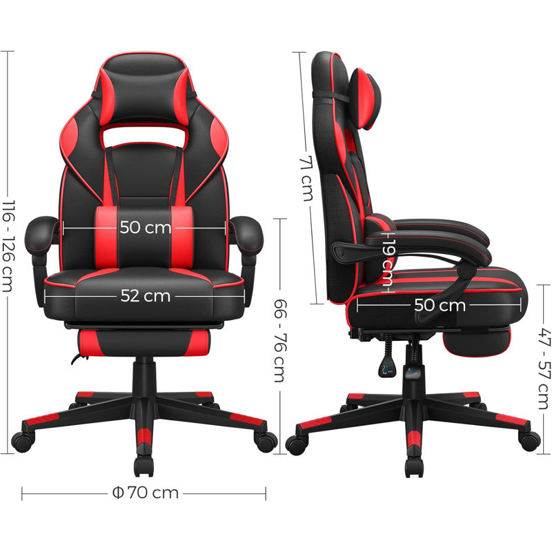 17 Stories Adjustable Faux Leather Swiveling PC & Racing Game Chair, Black/Red