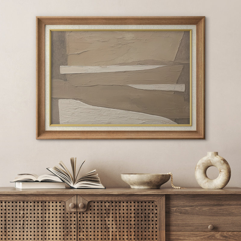 «Beige and Brown Abstract Shapes», reproduction d'art sur papier encadrée, H 26 po x l 36 po x P 1,5 po