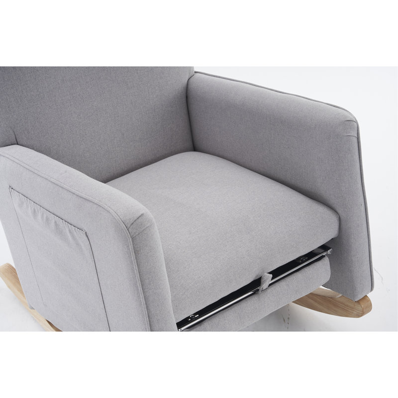 Chaise berçante en tissu avec repose-pieds Teddy, Gris clair