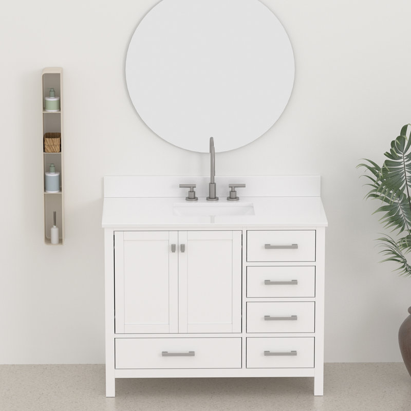 42”white Quartz Stone Bathroom Vanity Top Backsplash